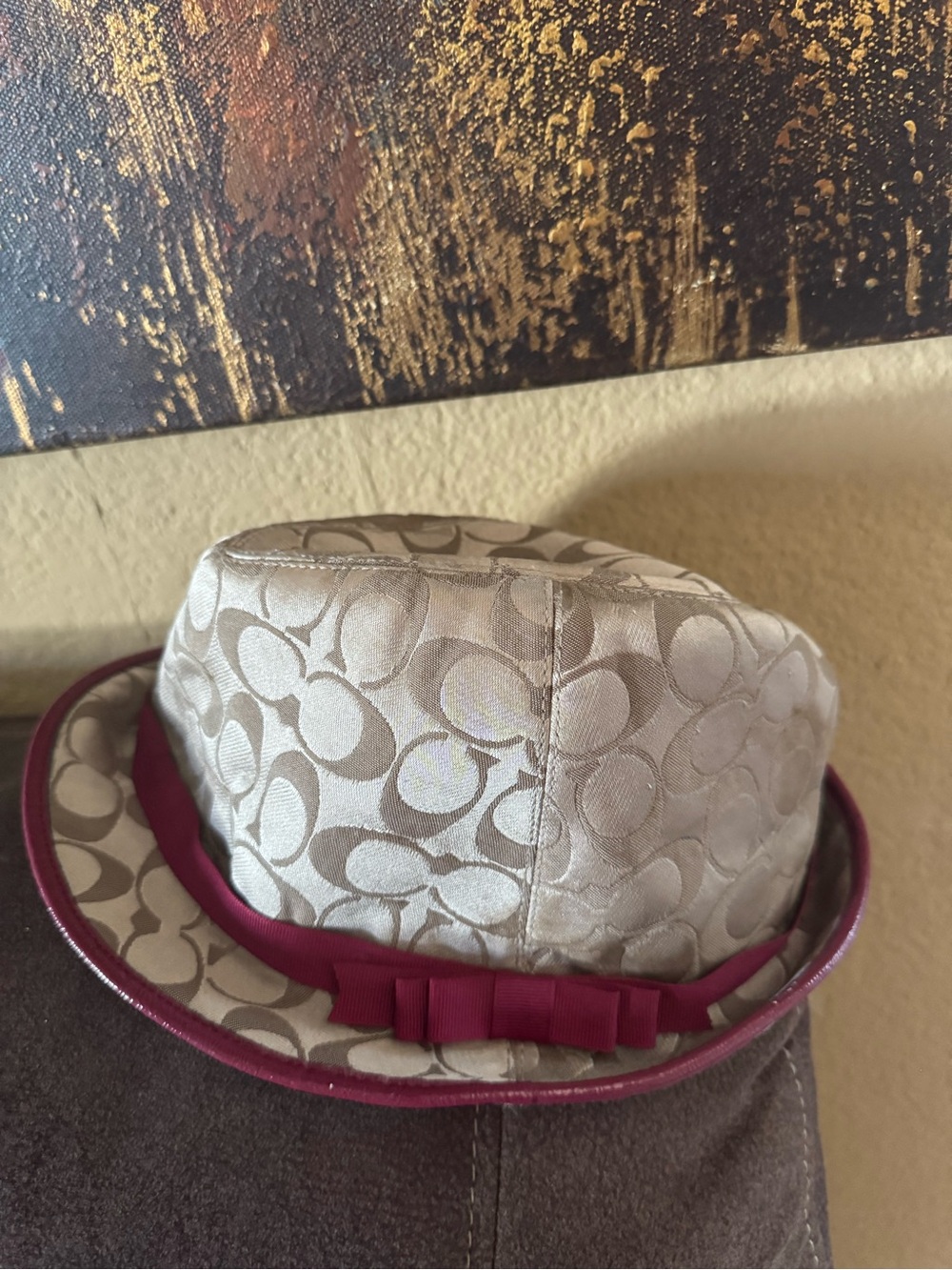 Coach Cream Signature Jacquard Bucket Hat with Berry Trim